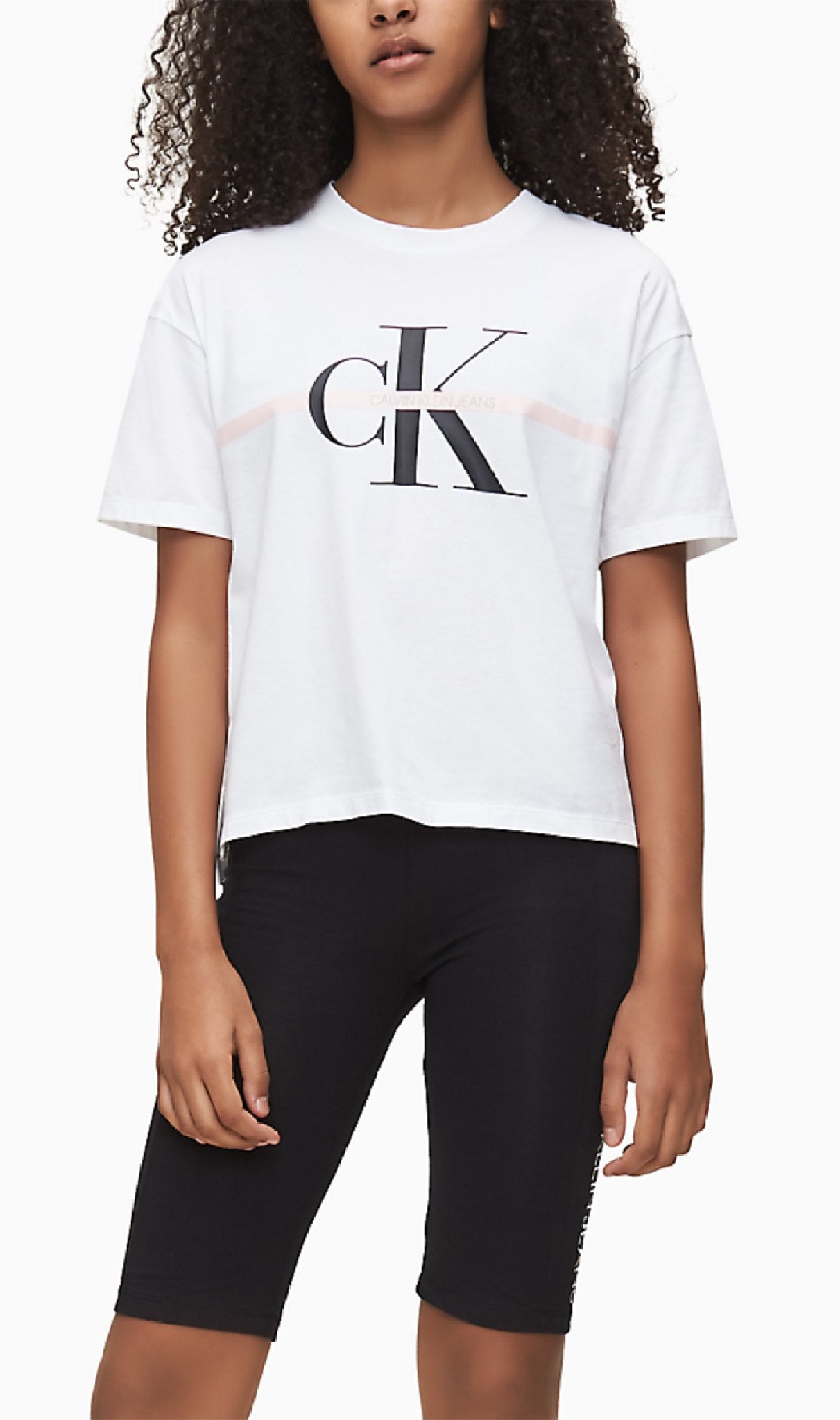 Meisjes Monogram Stripe Ss T-Shirt van Calvin Klein in de kleur Wit in maat 176.