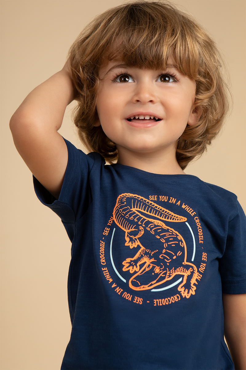 Jongens T-shirt See You Crocodile van Someone in de kleur DARK BLUE in maat 140.