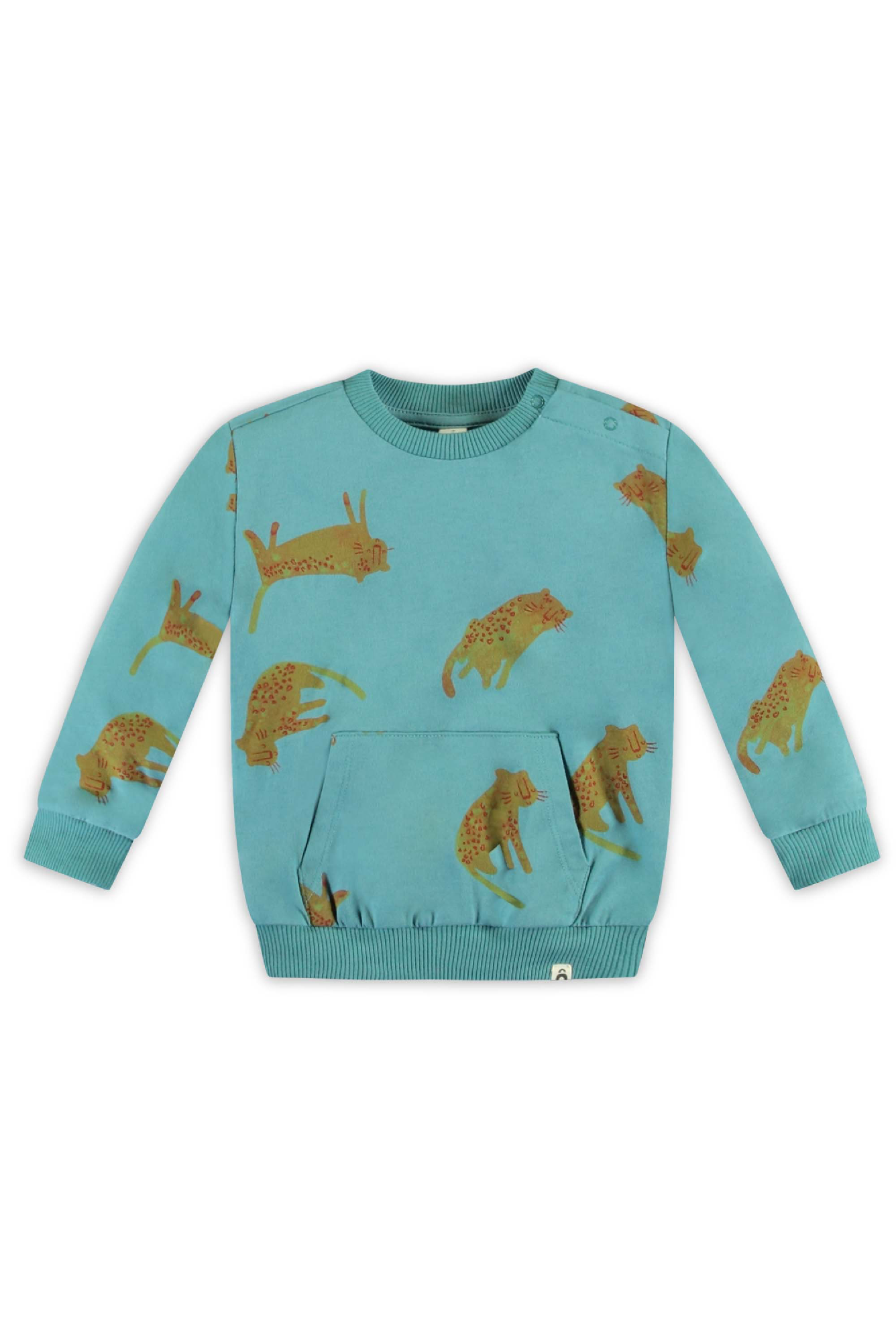 Jongens Sweater with wild panther aop and pouch pocket van The New Chapter in de kleur Wild panther ao in maat 86.