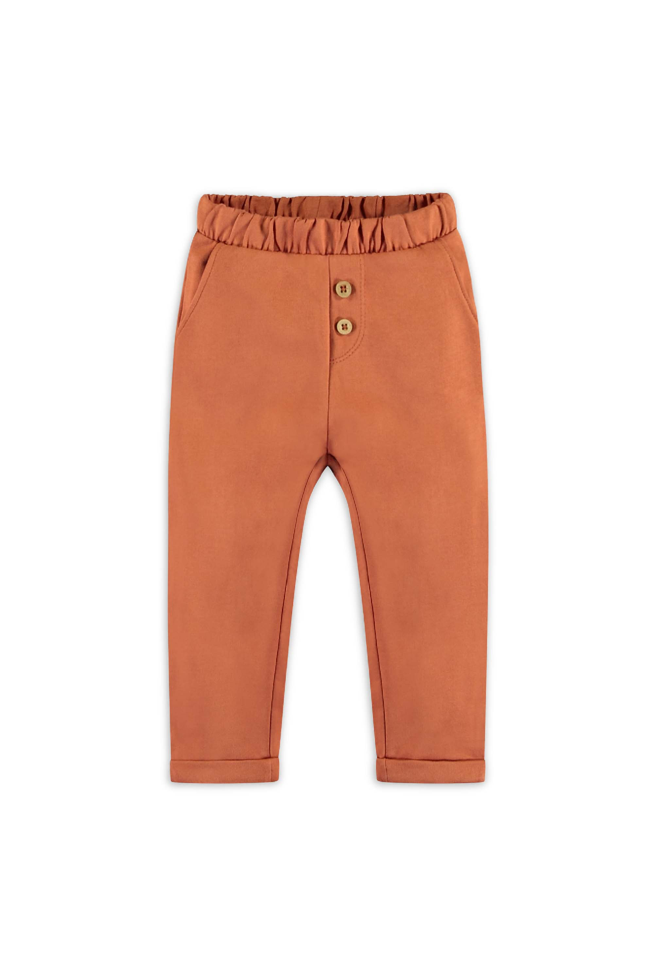 Jongens Sweat pants with wooden buttons van The New Chapter in de kleur Terraotta in maat 86.