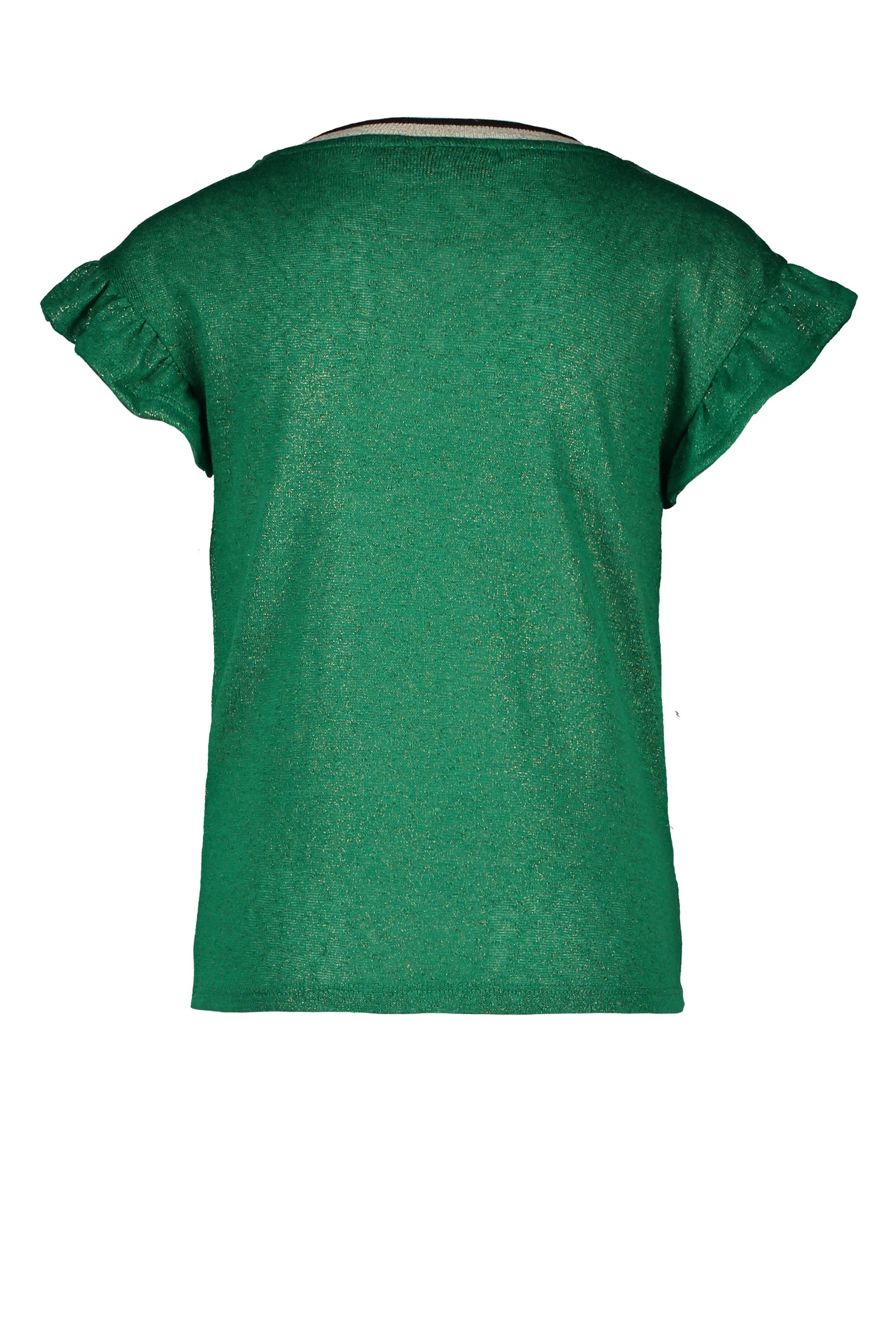 Meisjes Flo girls metallic jersey ruffle top van Flo in de kleur Sea green in maat 152.