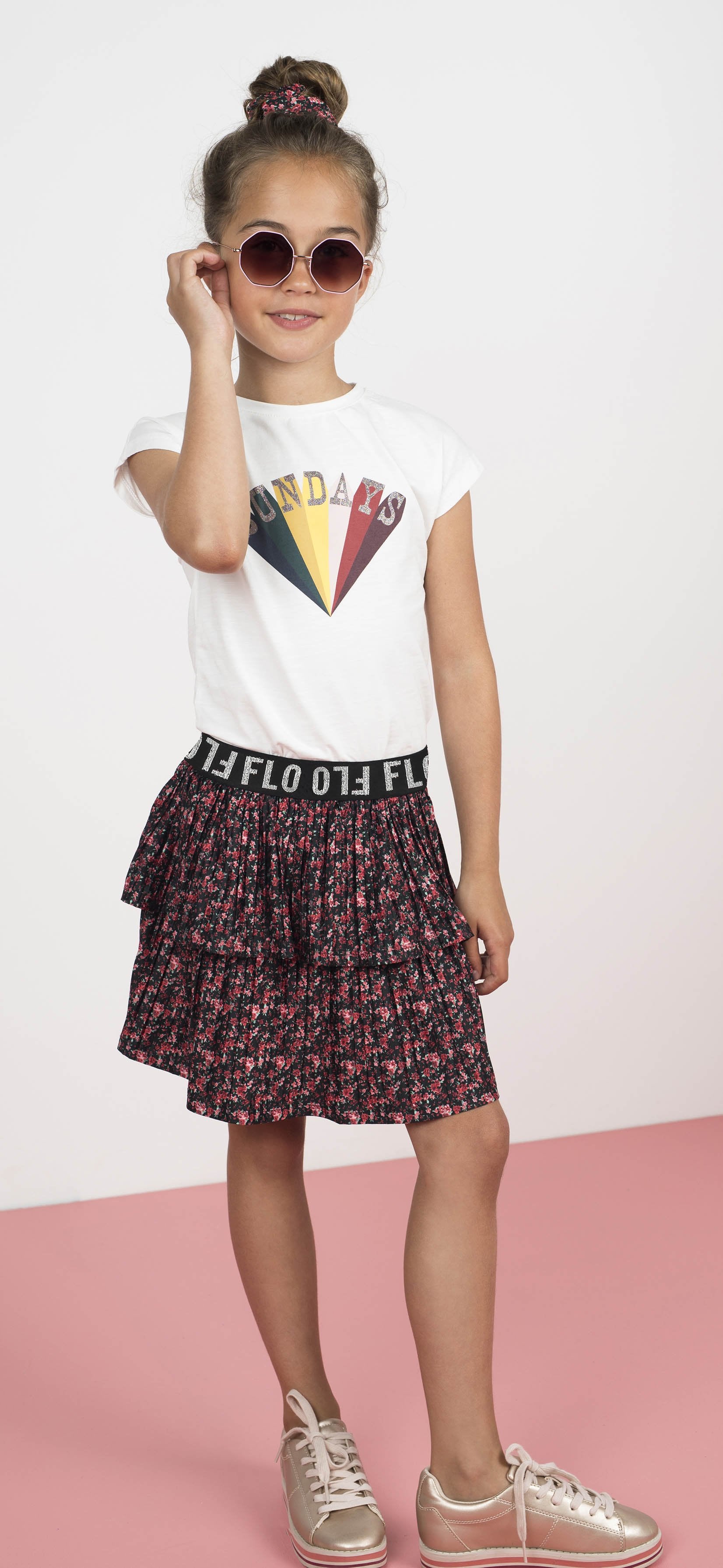 Meisjes Flo girls AO shiny jersey plisse skirt 2 layer van Flo in de kleur Flower in maat 152.