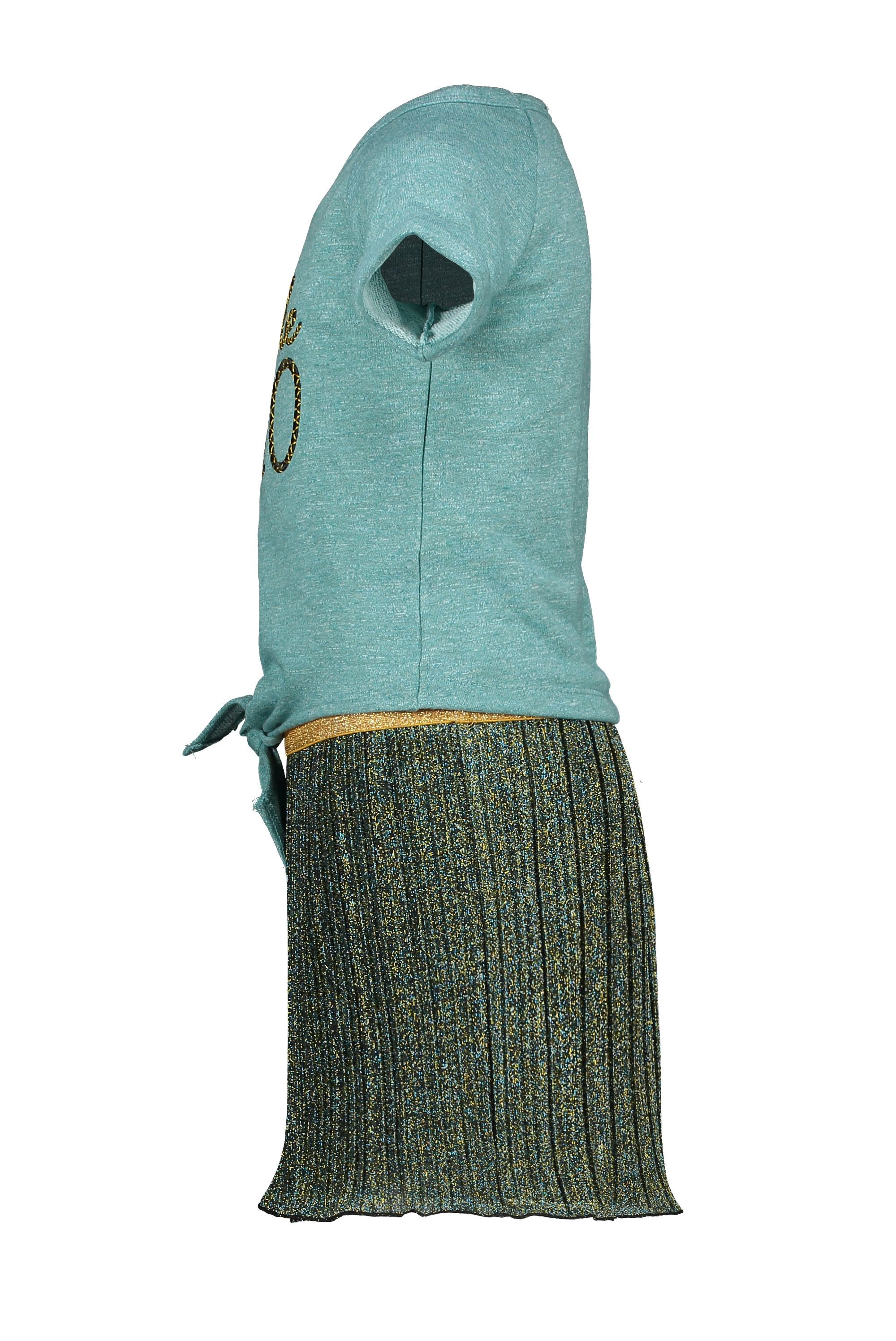Meisjes Flo girls 2pc lurex plisse dress with sweat melee top van Flo in de kleur Ocean in maat 140.