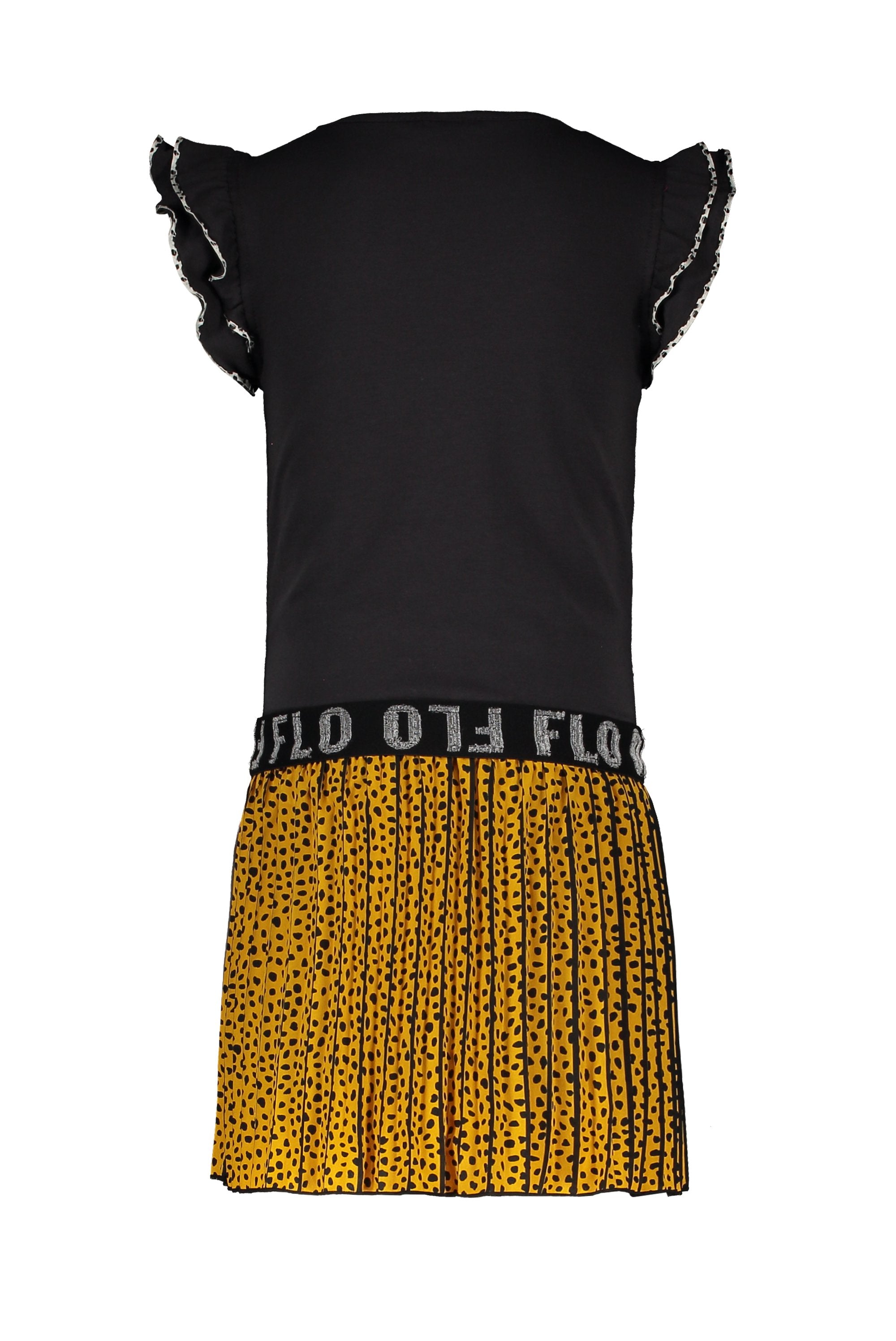 Meisjes Flo girls ruffle jersey dress with AO oker plisse skirt van Flo in de kleur Oker in maat 152.