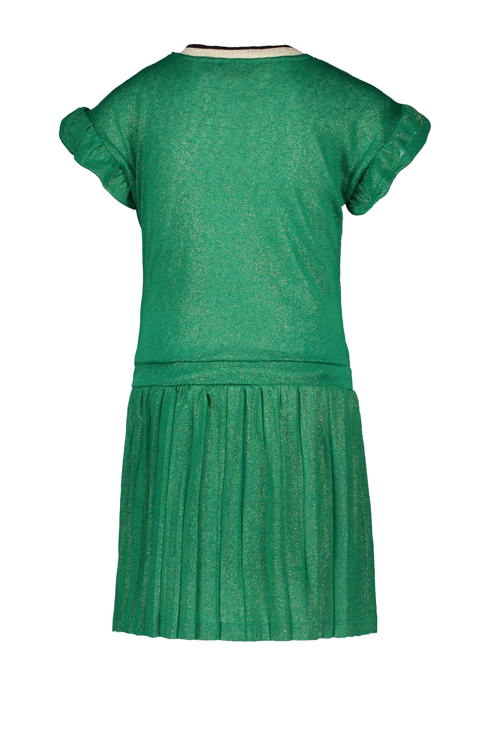 Meisjes Flo girls metallic jersey dress van Flo in de kleur Sea green in maat 128.