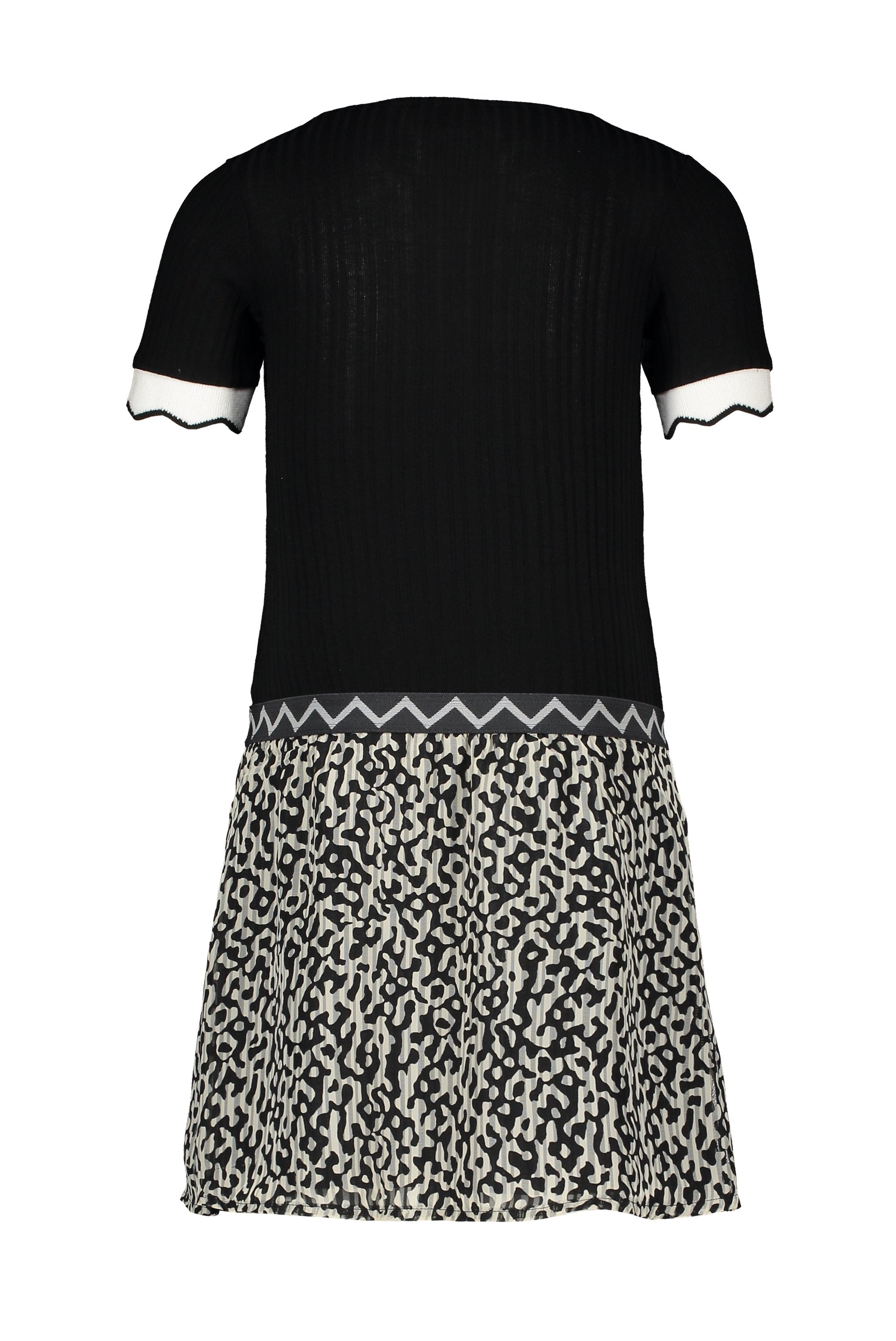 Meisjes Flo girls ss rib dress with fancy plisse skirt van Flo in de kleur Graphic in maat 128.