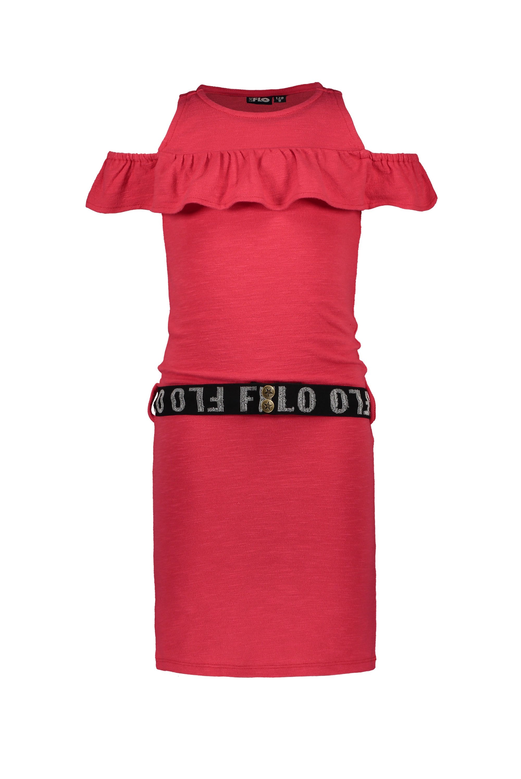 Meisjes Flo girls slub jersey ruffle dress van Flo in de kleur Cerise in maat 140.