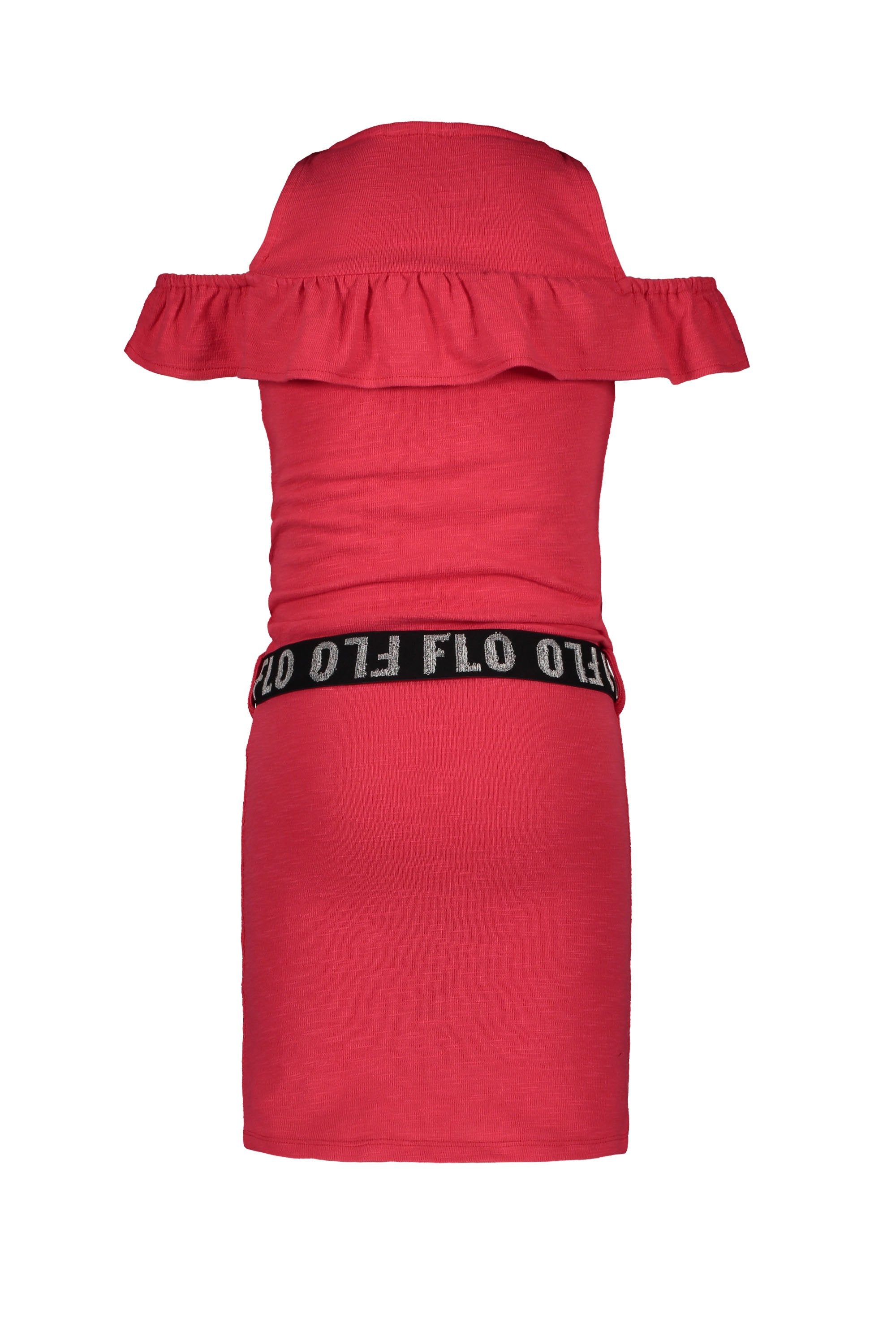 Meisjes Flo girls slub jersey ruffle dress van Flo in de kleur Cerise in maat 140.
