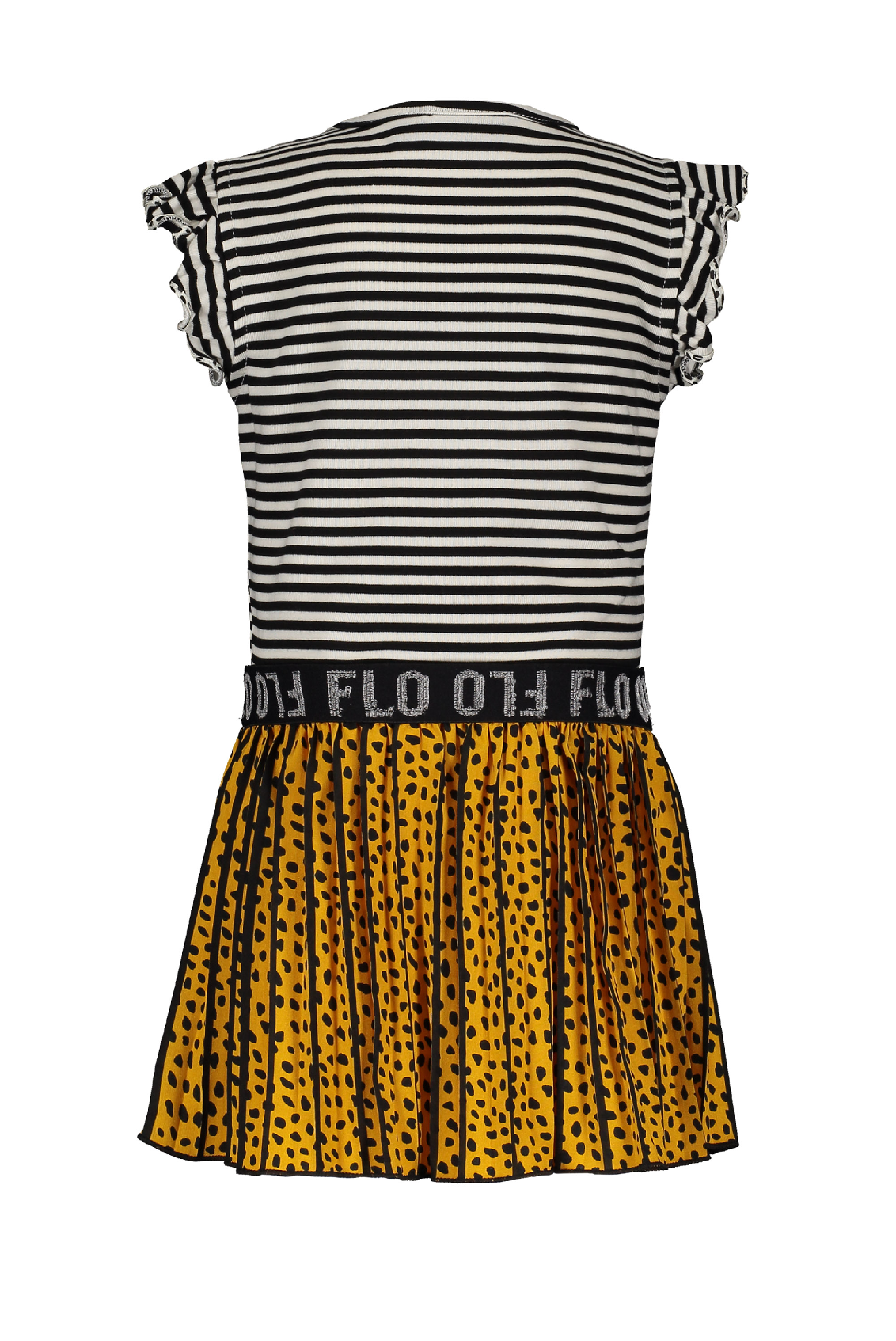 Meisjes Flo baby girls ruffle jersey dress with AO oker plisse skirt van Flo in de kleur Oker in maat 92.
