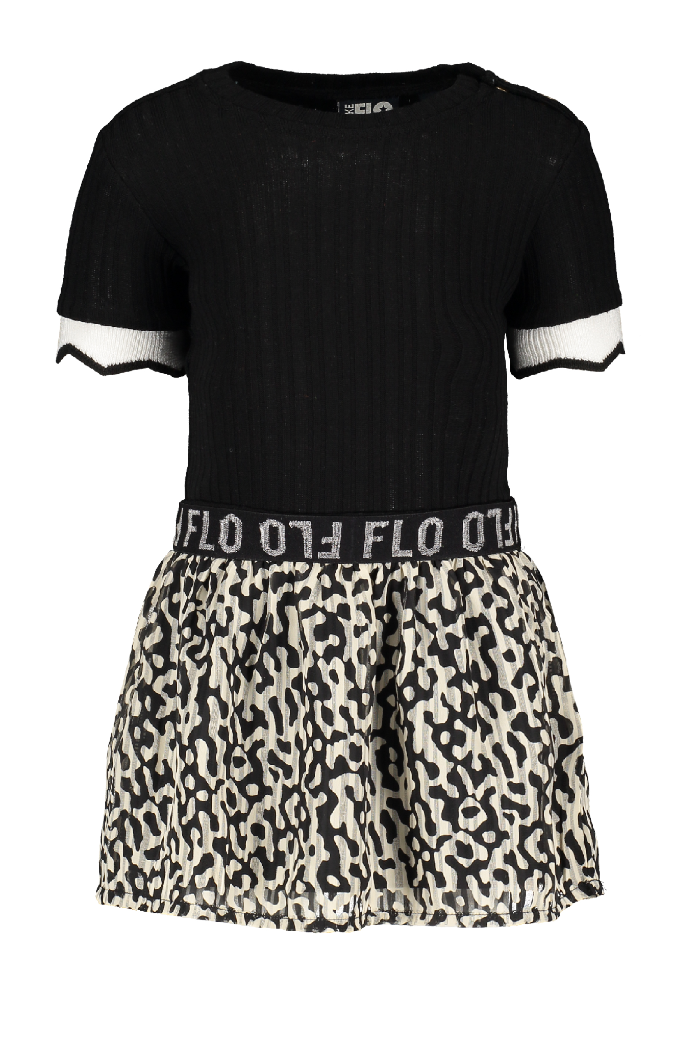 Meisjes Flo baby girls ss rib dress with fancy plisse skirt van Flo in de kleur Graphic in maat 92.