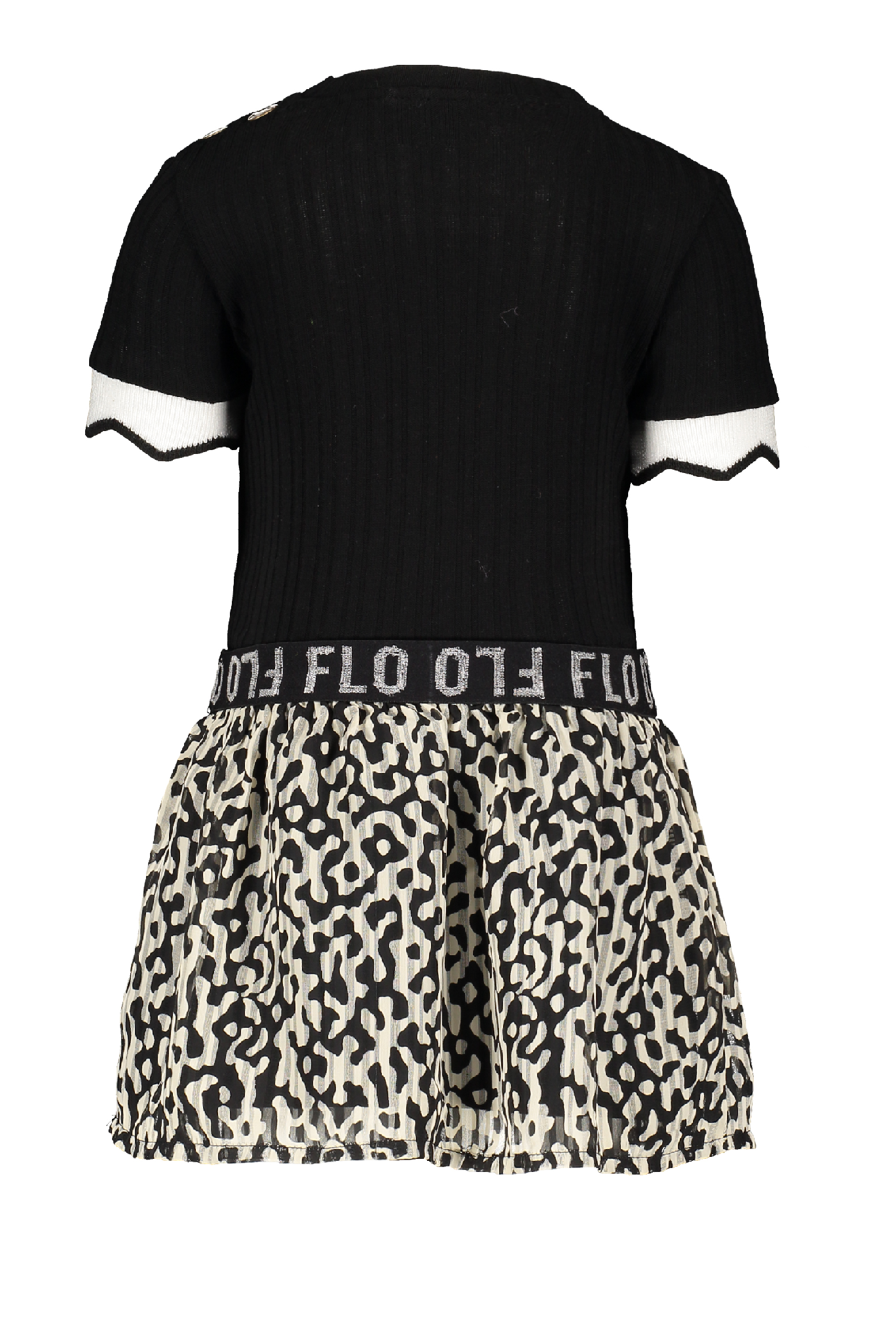 Meisjes Flo baby girls ss rib dress with fancy plisse skirt van Flo in de kleur Graphic in maat 92.