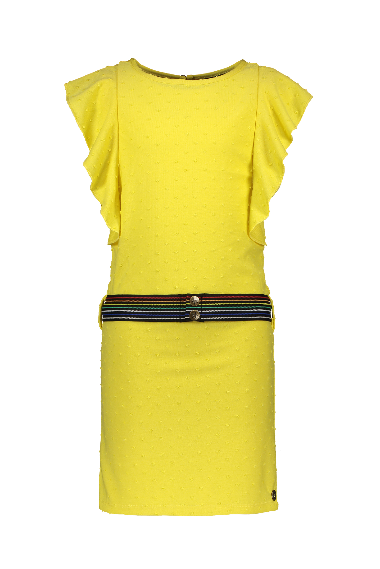 Meisjes Flo girls viscose dot ruffle dress loose belt van Flo in de kleur Yellow in maat 152.