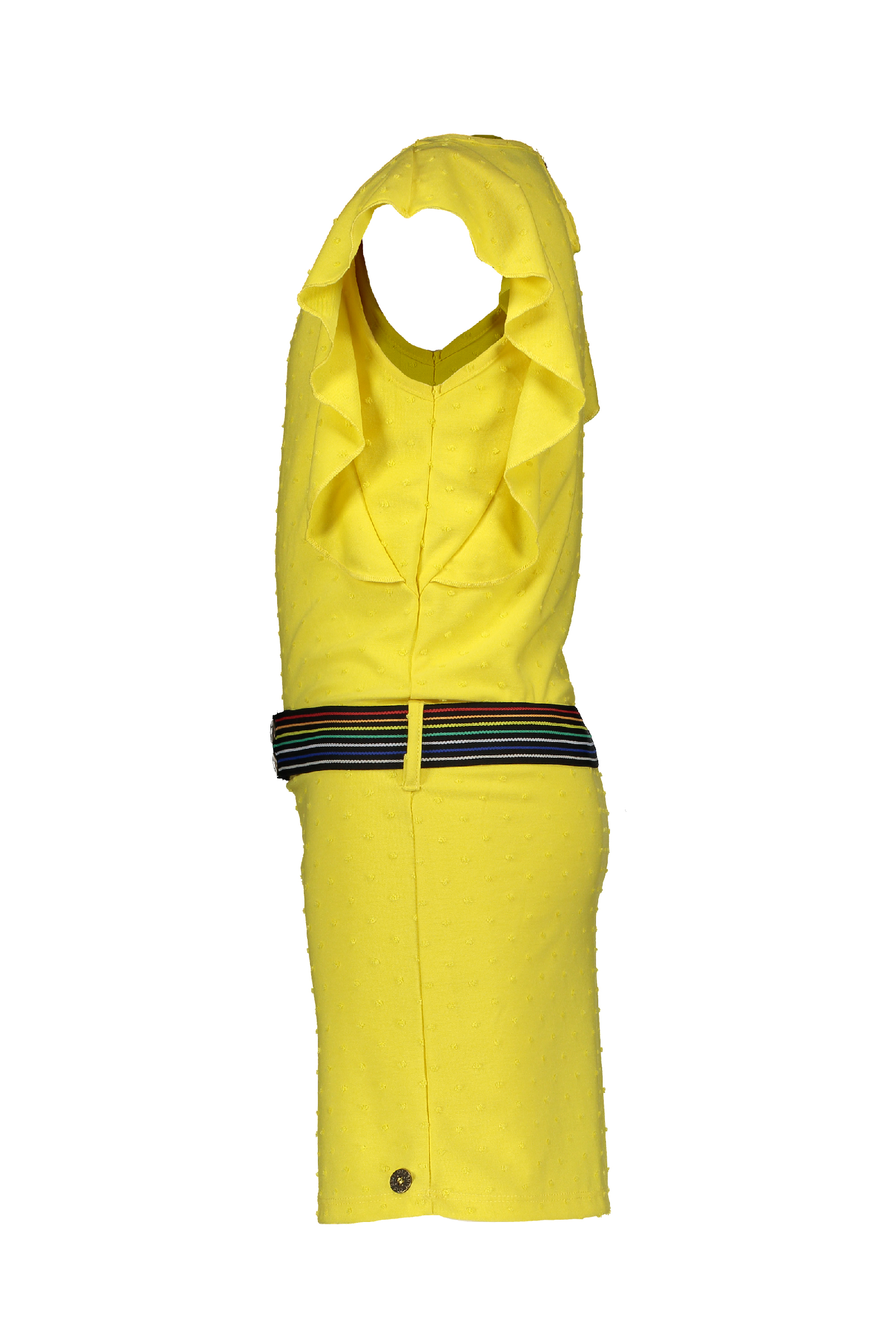 Meisjes Flo girls viscose dot ruffle dress loose belt van Flo in de kleur Yellow in maat 152.