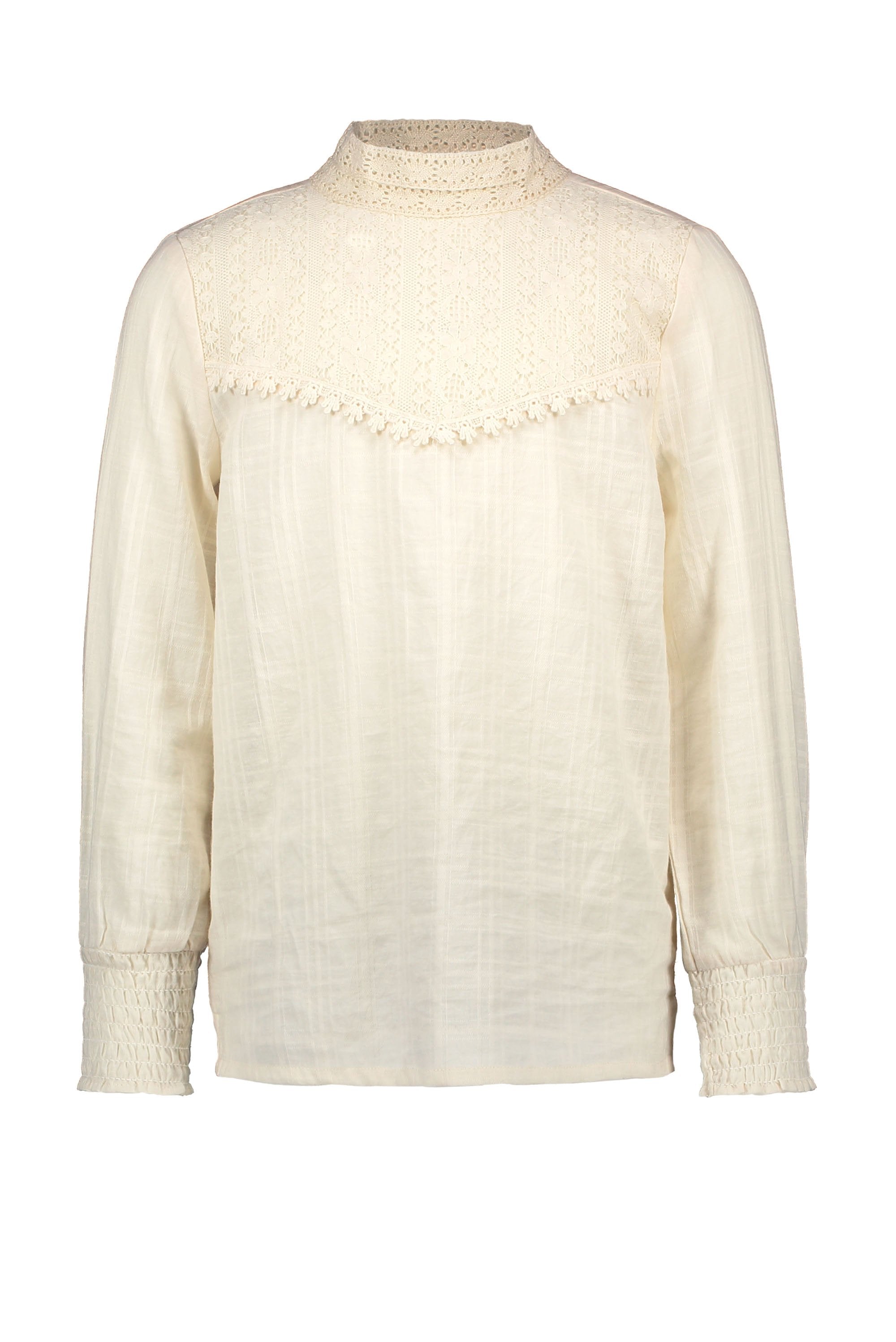 Meisjes Flo girls woven blouse with lace turtle neck van Flo in de kleur Off white in maat 152.