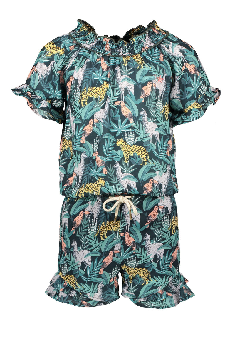 Meisjes Flo girls AO leaf jumpsuit short van Like Flo in de kleur Leaf in maat 152.