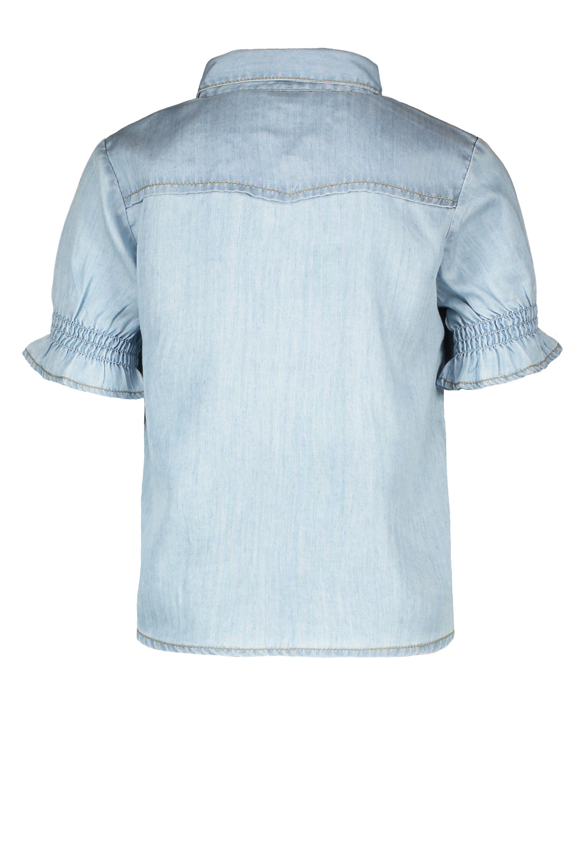 Meisjes Flo girls light denim ss knotted blouse van Like Flo in de kleur Light Blue in maat 152.