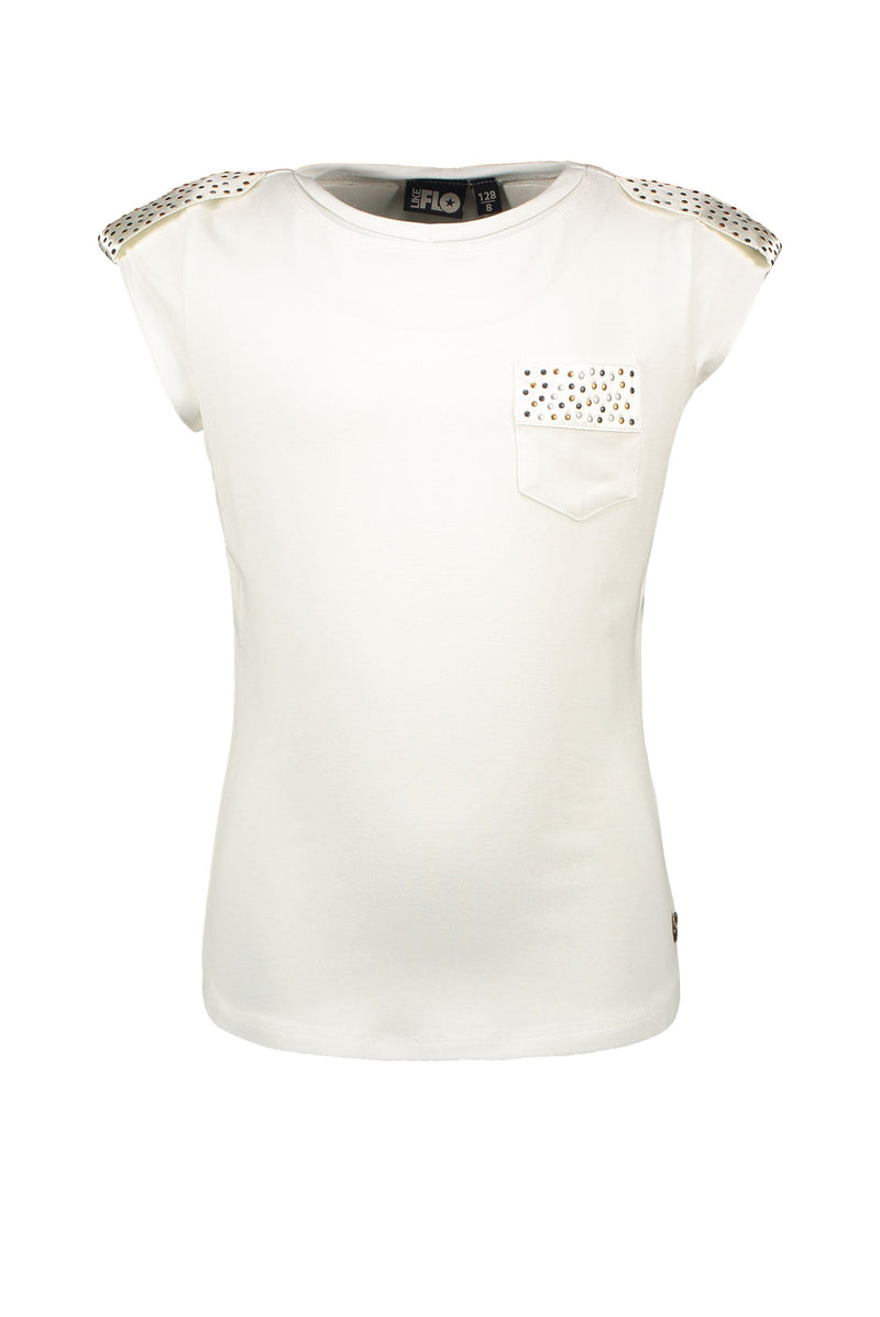 Meisjes Flo girls viscose jersey top with fancy studs van Like Flo in de kleur Off white in maat 152.