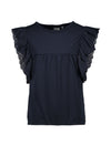 Meisjes Flo girls jersey broidery anglais ruffle top van Like Flo in de kleur Navy in maat 152.