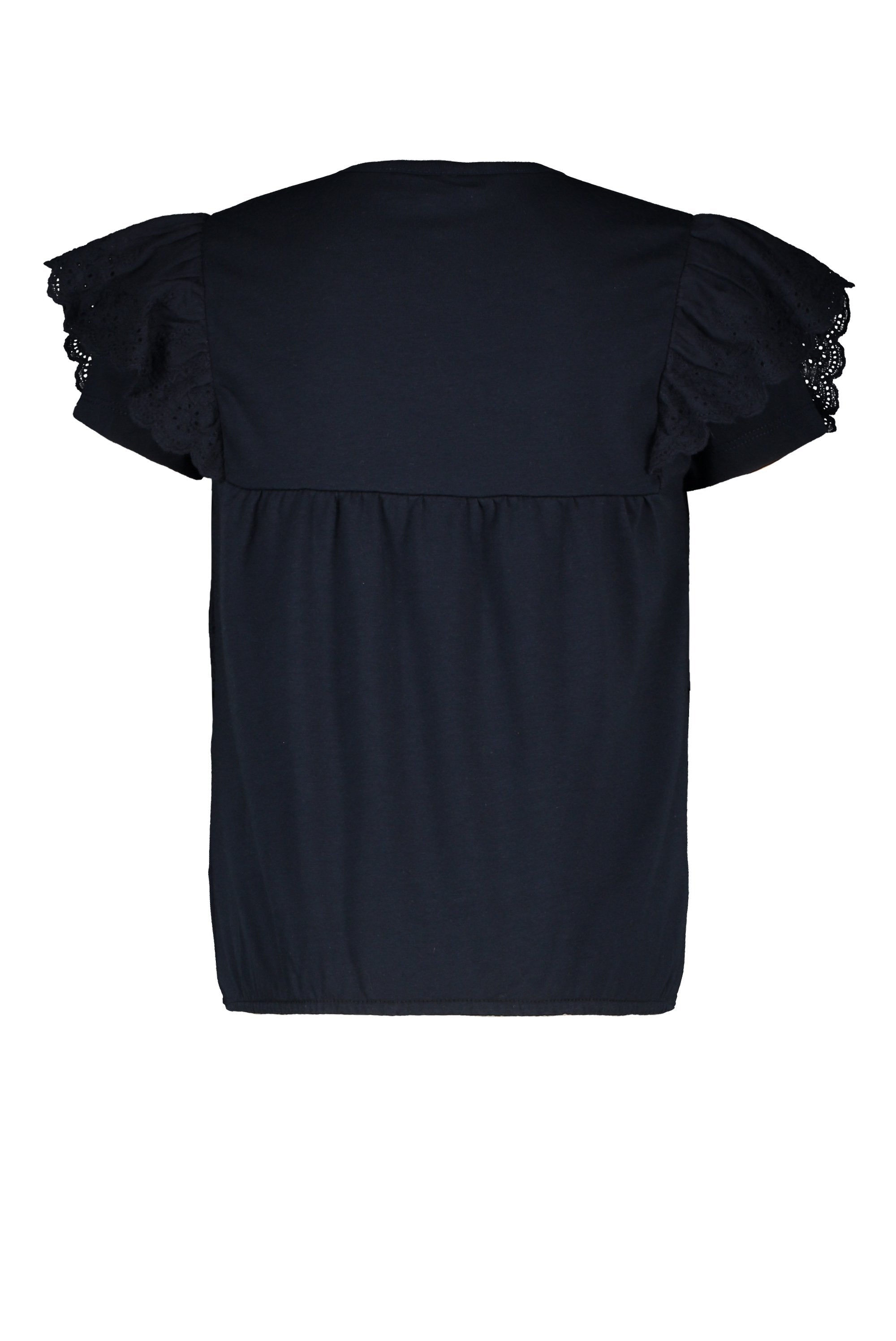 Meisjes Flo girls jersey broidery anglais ruffle top van Like Flo in de kleur Navy in maat 152.