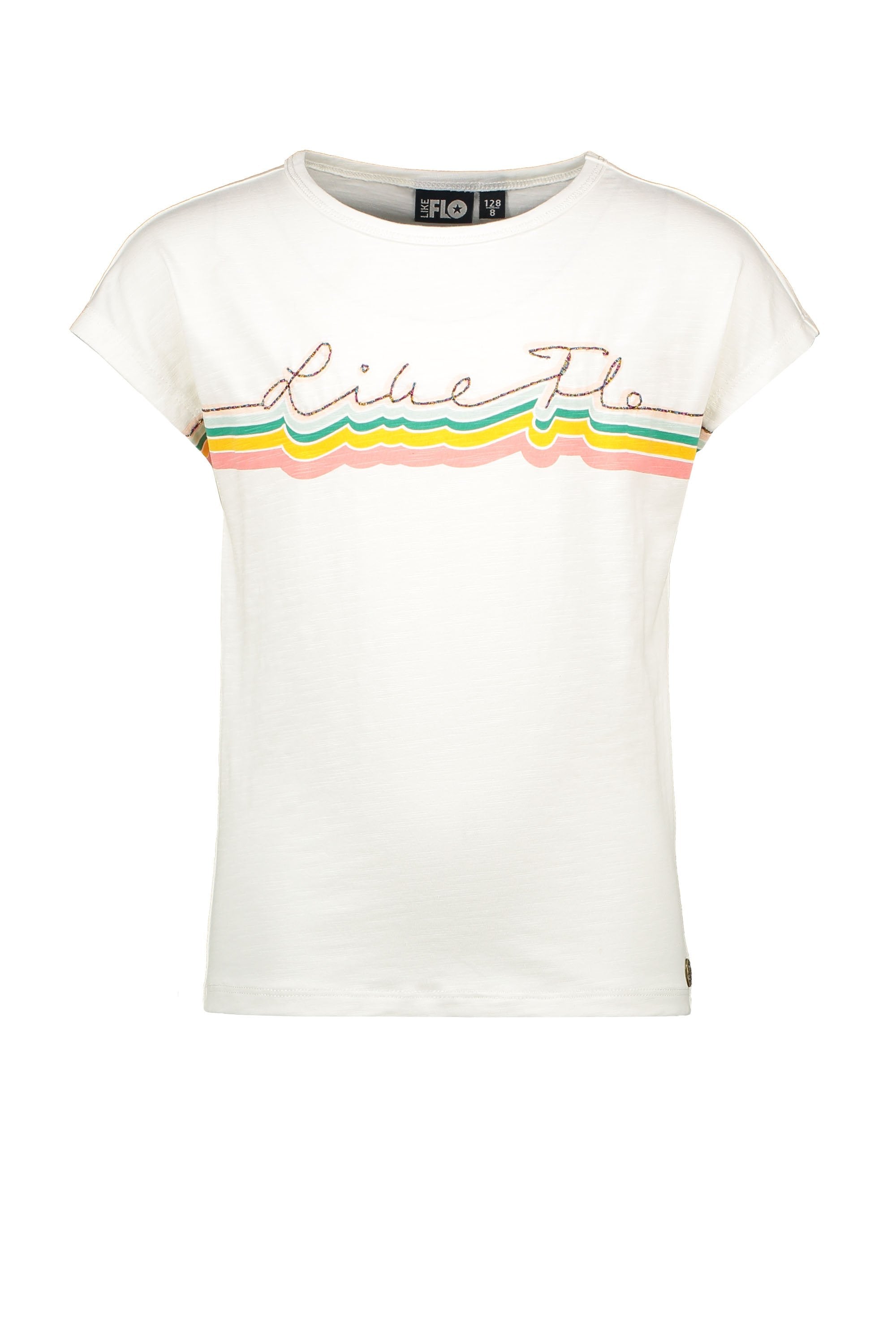 Meisjes Flo girls jersey tee LIKE FLO van Like Flo in de kleur Off white in maat 152.