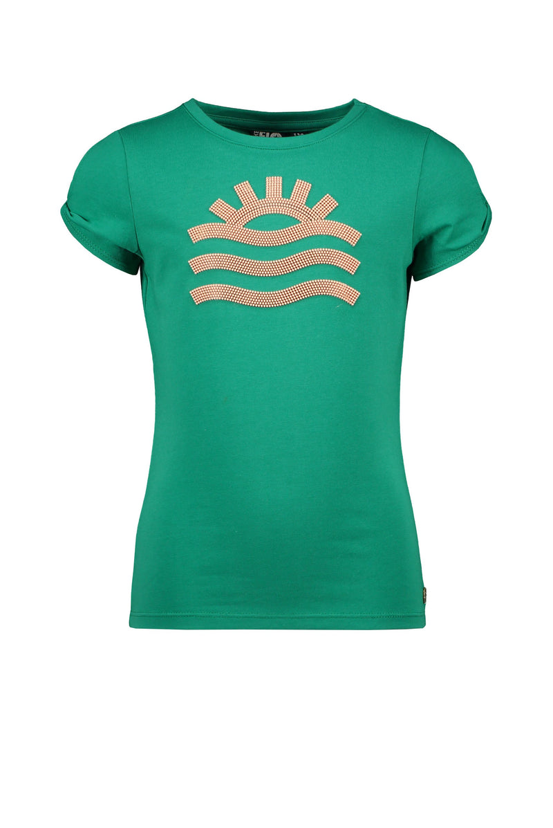 Meisjes Flo girls tee open shoulder roll divers van Like Flo in de kleur Grey melee in maat 152.