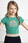 Meisjes Flo girls tee open shoulder roll divers van Like Flo in de kleur Grey melee in maat 152.