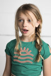 Meisjes Flo girls tee open shoulder roll divers van Like Flo in de kleur Grey melee in maat 152.
