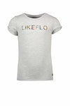 Meisjes Flo girls tee open shoulder roll divers van Like Flo in de kleur Grey melee in maat 152.