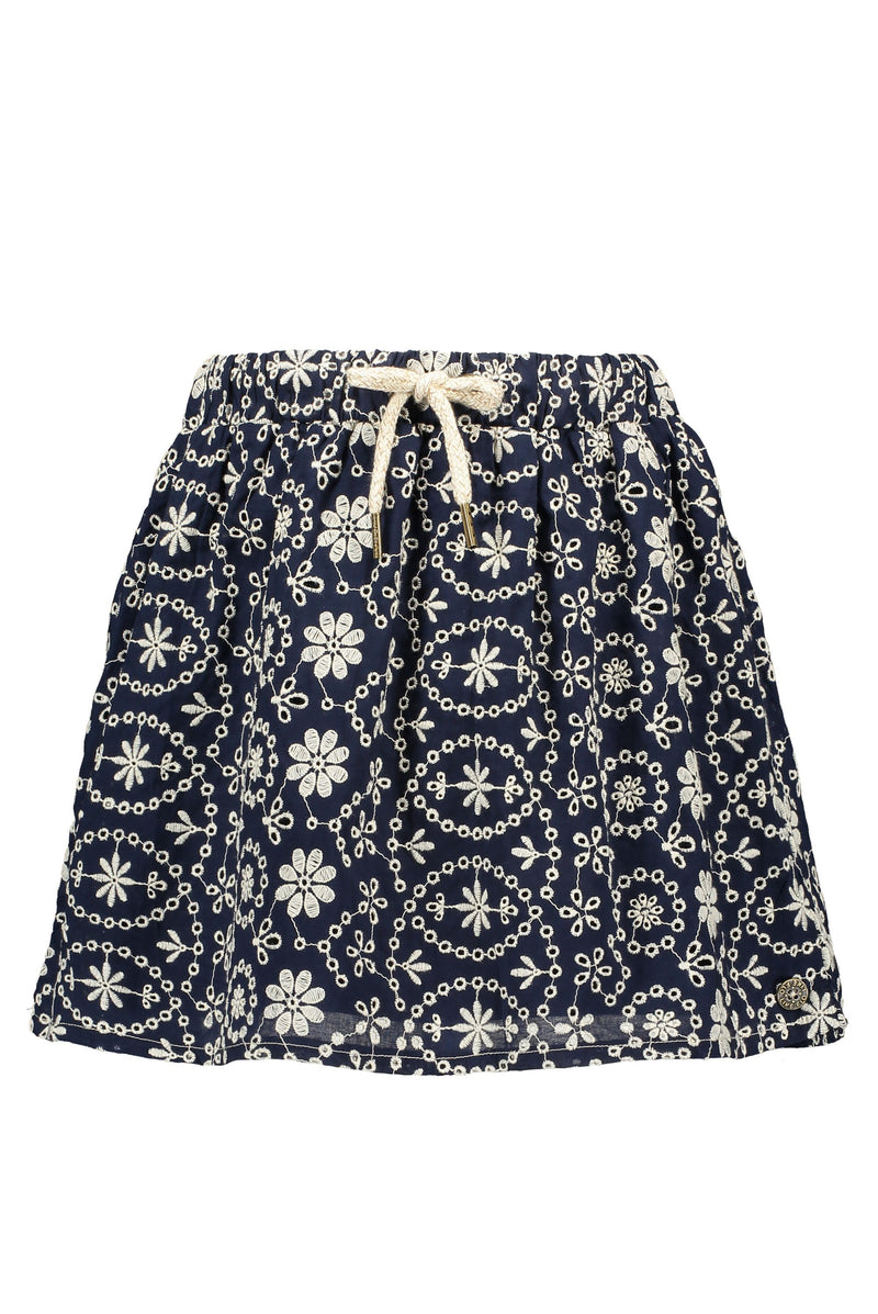 Meisjes Flo girls broidery anglais skirt van Like Flo in de kleur Navy in maat 152.