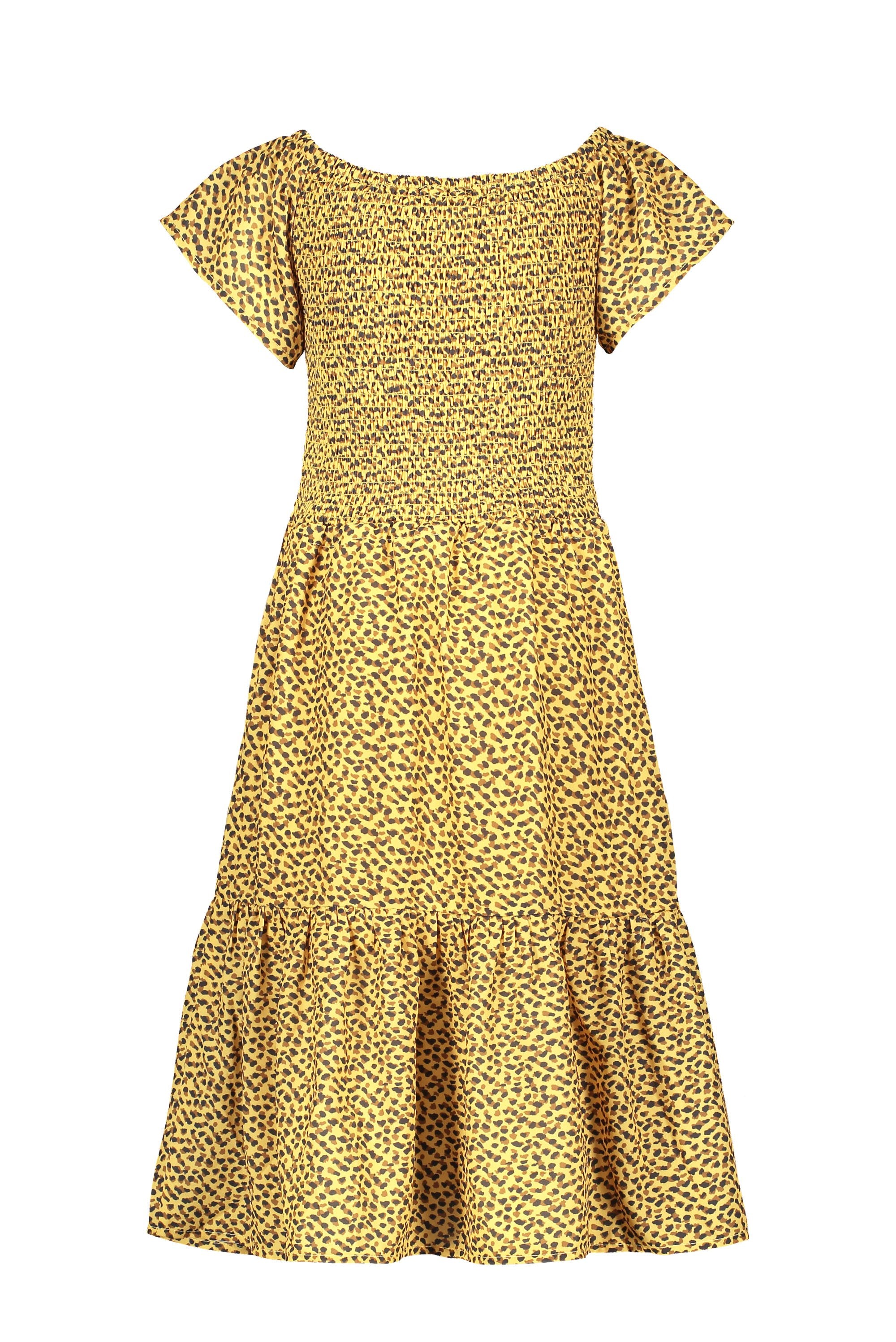 Meisjes Flo girls AO woven smock maxi dress van Like Flo in de kleur Panther in maat 152.