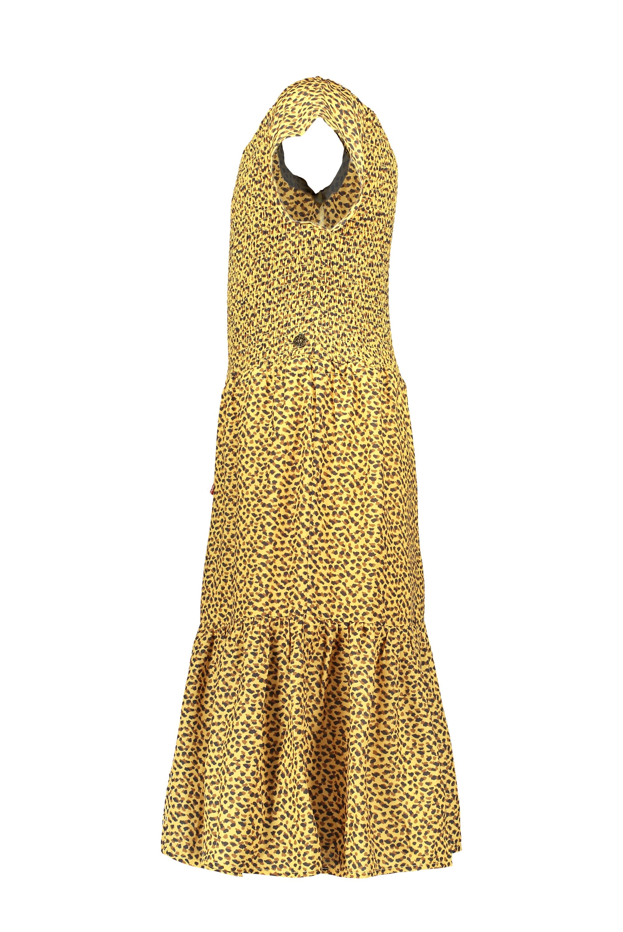 Meisjes Flo girls AO woven smock maxi dress van Like Flo in de kleur Panther in maat 152.