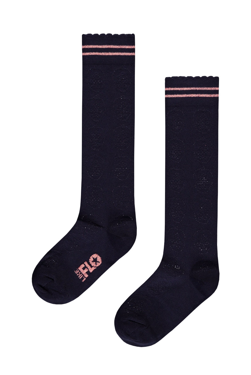 Meisjes Flo girls ajour kneesock van Like Flo in de kleur Navy in maat 31/34.