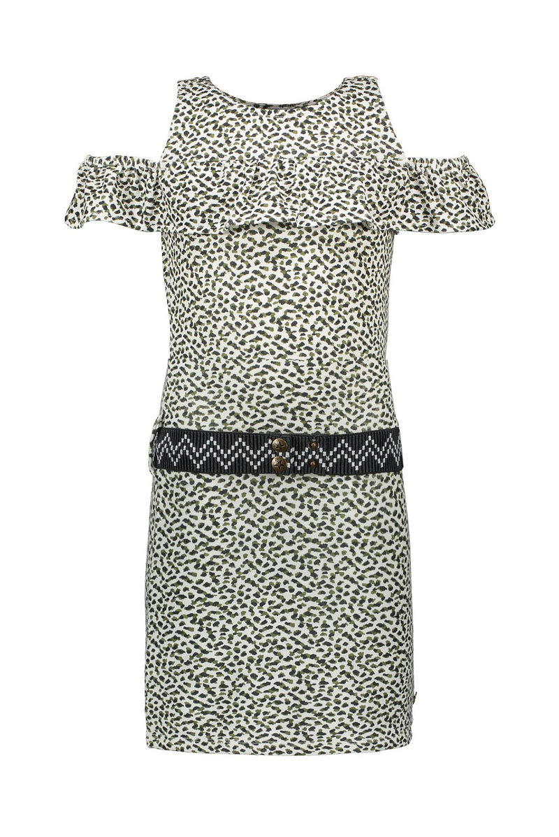 Like Flo Flo girls slub jersey ruffle dress with belt AOP