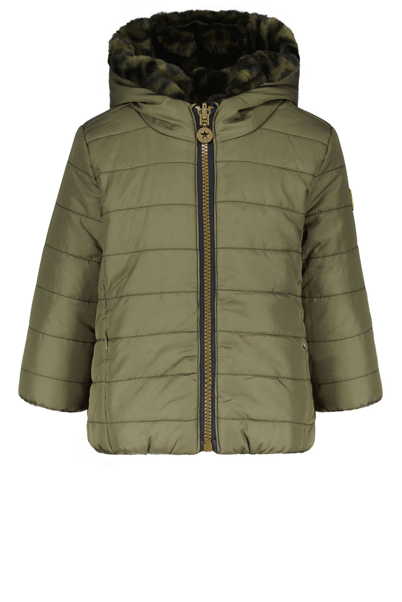 Meisjes Flo baby girls hooded reversible jacket van Like Flo in de kleur Army in maat 92.