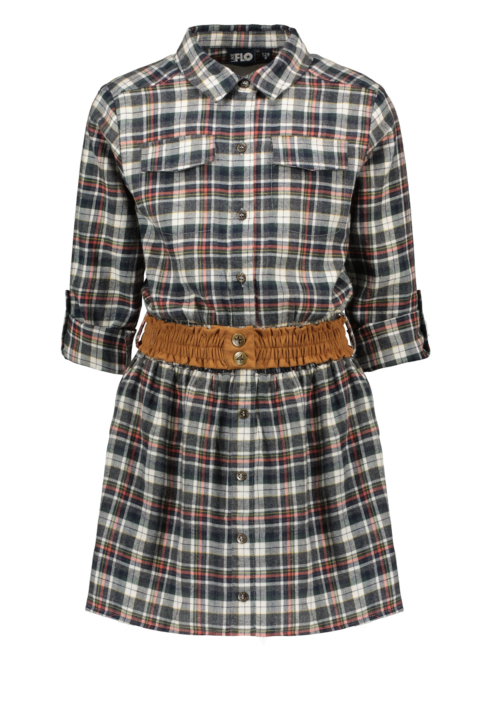 Like Flo Flo girls check tuniek, suede belt