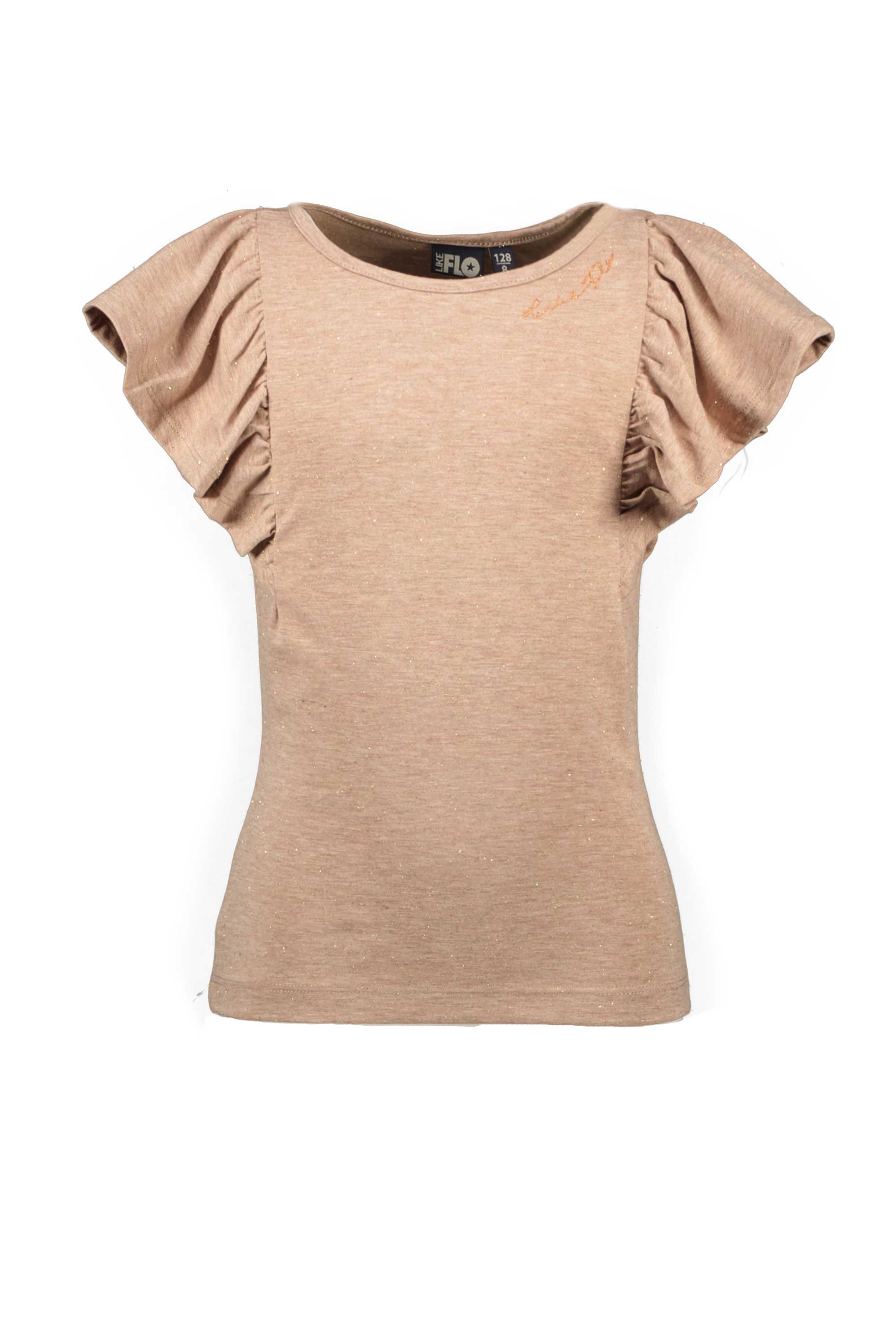 Meisjes Flo girls ruffle tee van Like Flo in de kleur Taupe in maat 140.