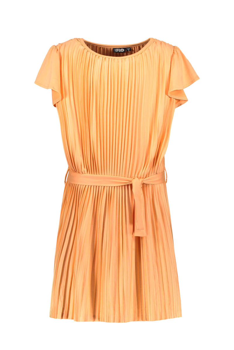 Meisjes Flo girls plisse dress van Like Flo in de kleur Mandarin in maat 140.