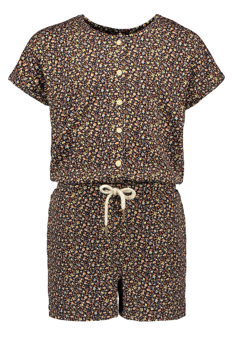 Meisjes Crepe Jersey Jumpsuit Short van Like Flo in de kleur Black flower in maat 152.