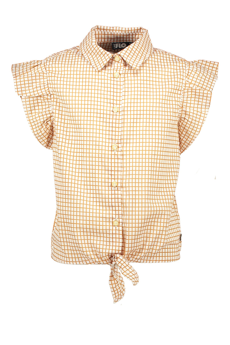 Meisjes Knotted Woven Ss Blouse van Like Flo in de kleur Check in maat 152.