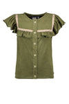 Meisjes Jersey Fancy Ruffle Top van Like Flo in de kleur Olive in maat 152.