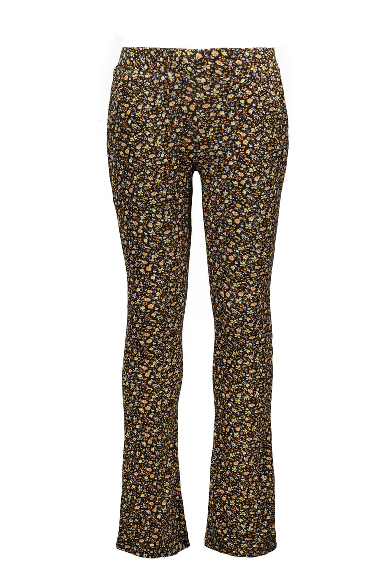 Meisjes Rib Jacquard Flared Pants van Like Flo in de kleur Black flower in maat 152.
