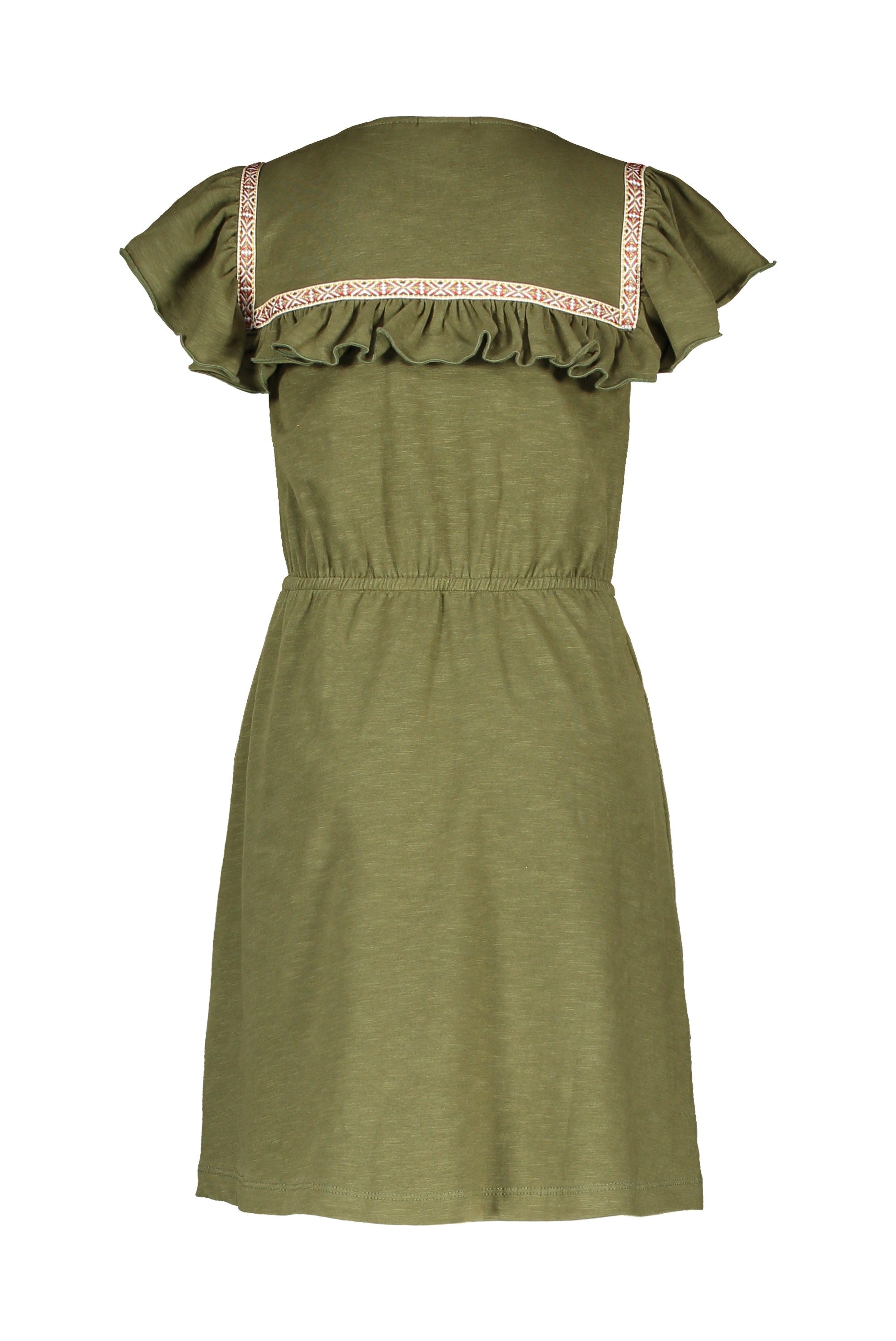 Meisjes Jersey Fancy Ruffle Dress van Like Flo in de kleur Olive in maat 152.