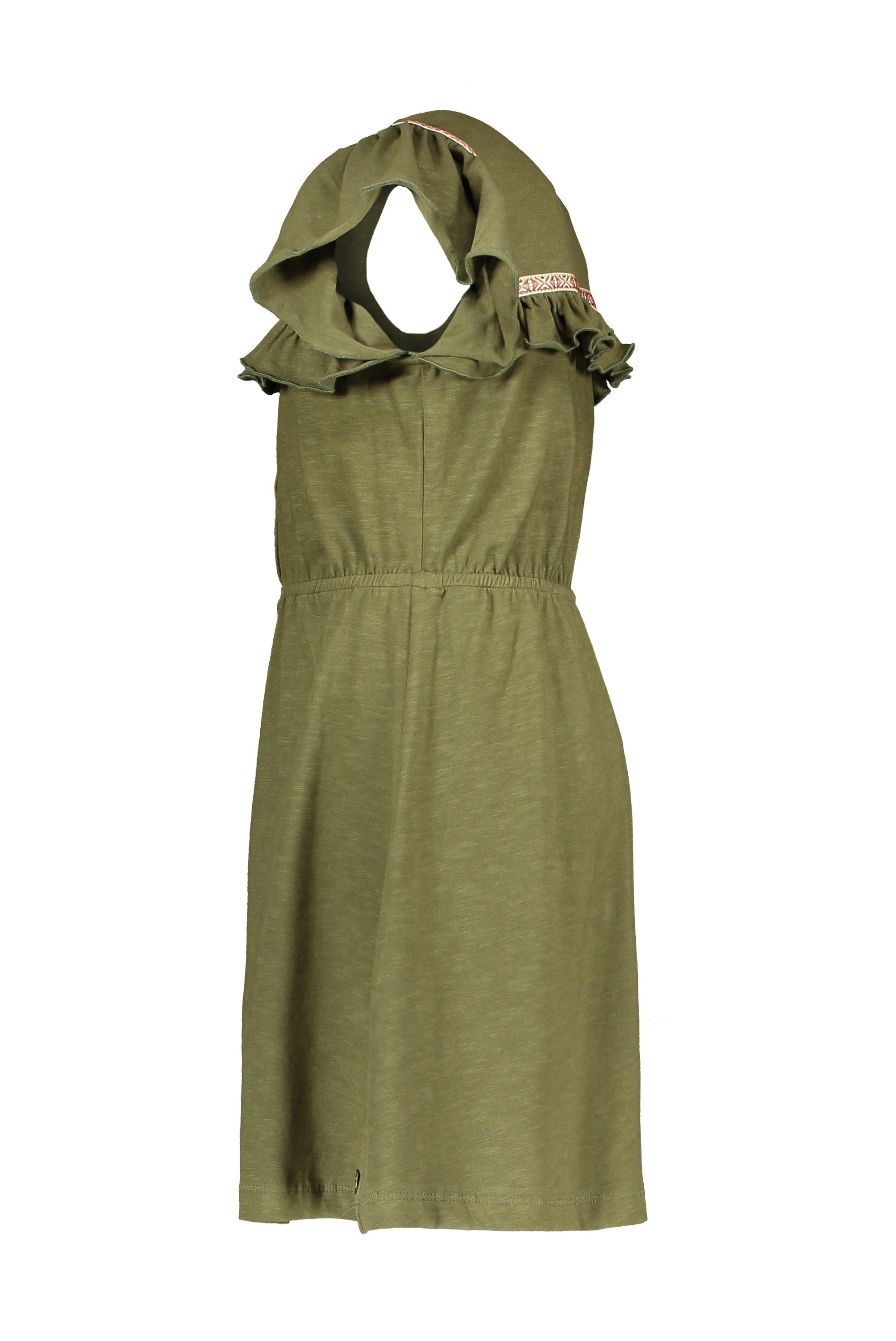 Meisjes Jersey Fancy Ruffle Dress van Like Flo in de kleur Olive in maat 152.