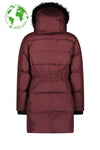 Meisjes Flo girls long hooded jacket with fur edge van Like Flo in de kleur Aubergine in maat 152.