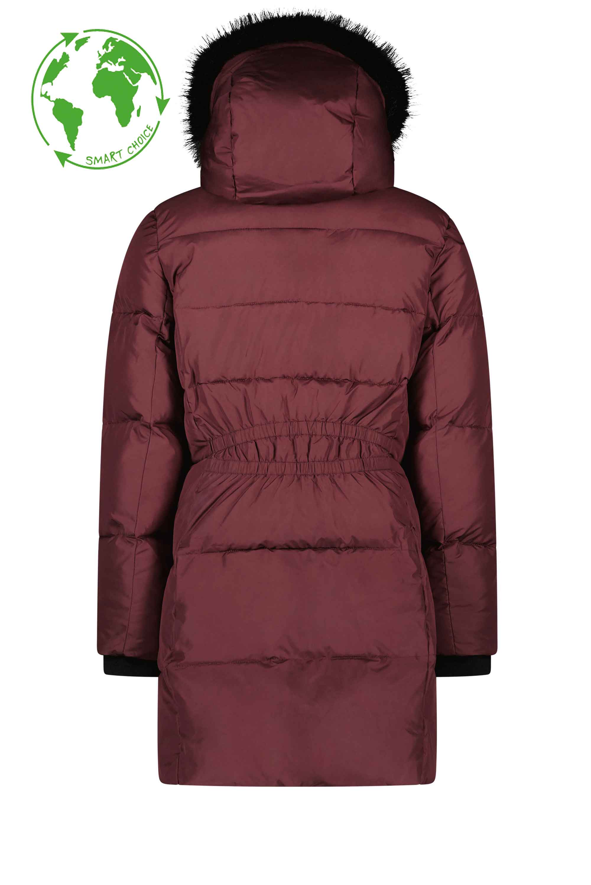 Meisjes Flo girls long hooded jacket with fur edge van Like Flo in de kleur Aubergine in maat 152.