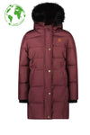 Meisjes Flo girls long hooded jacket with fur edge van Like Flo in de kleur Aubergine in maat 152.