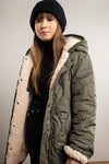 Meisjes Flo girls reversible long hooded jacket fancy quilting van Like Flo in de kleur Army in maat 152.