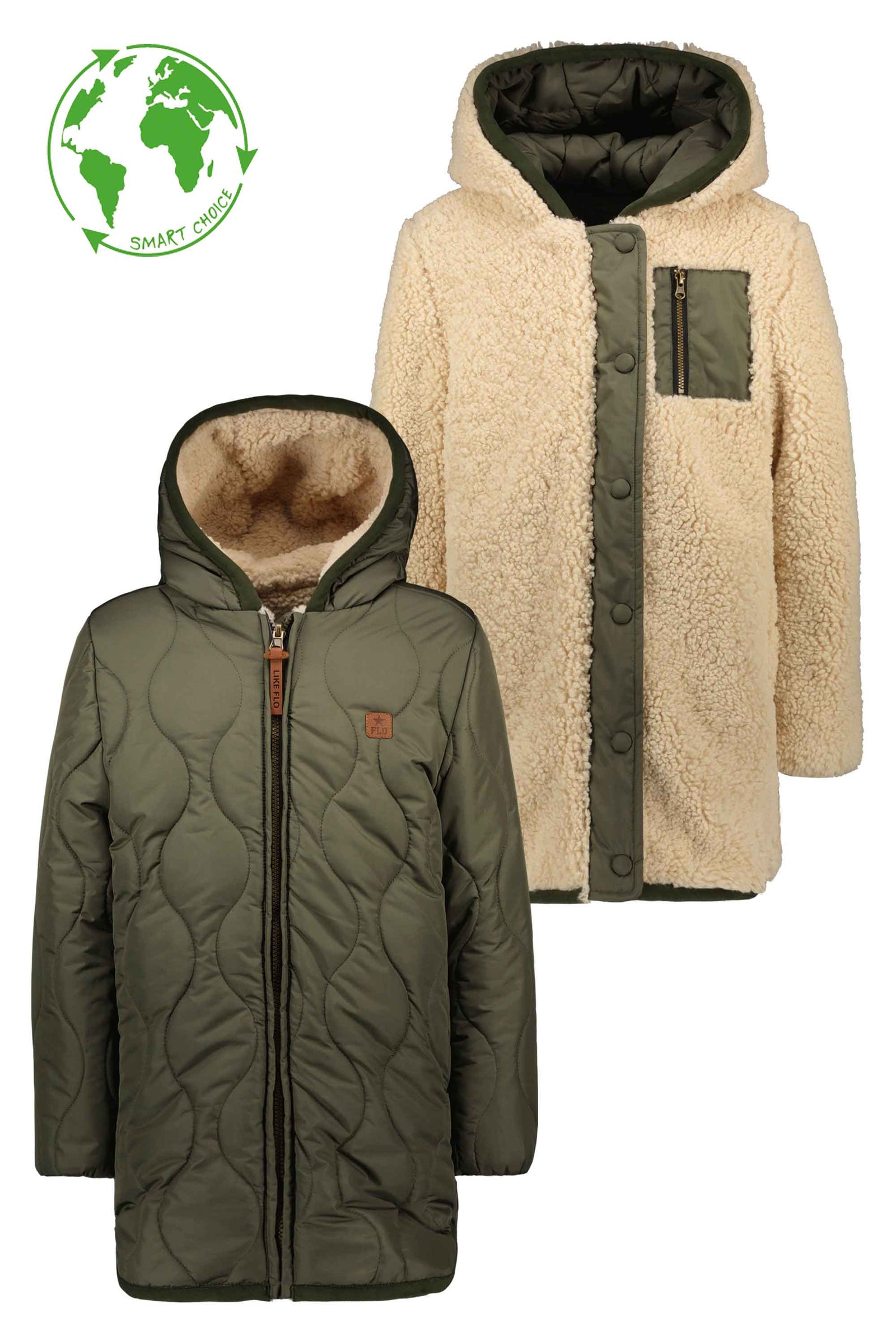 Like Flo Flo girls reversible long hooded jacket fancy quilting
