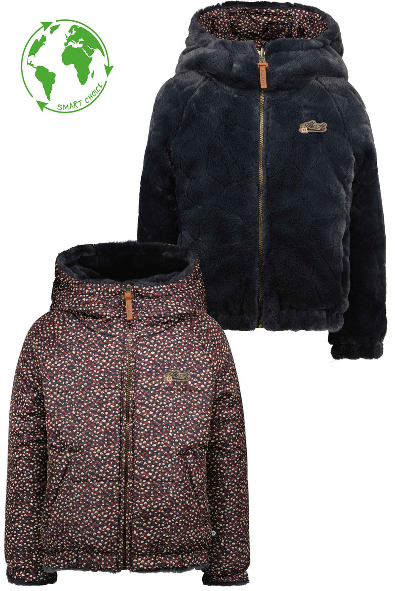 Meisjes Flo girls reversible hooded jacket van Like Flo in de kleur Navy in maat 152.