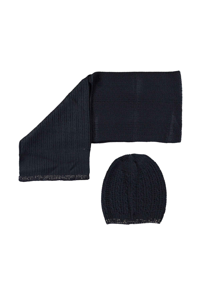 Meisjes Flo girls knitted hat + scarf van Like Flo in de kleur Navy in maat S2.